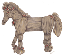 A drawing of a straw horse